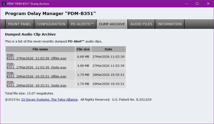 25 Seven AES Digital Audio Broadcast Profanity Program Delay Manager DUMP Button