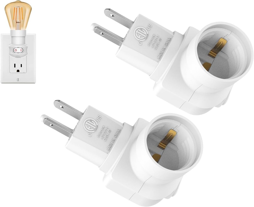 2-Pack Plug in Light Socket Adapter, 360° Rotatable with On/Off Switch