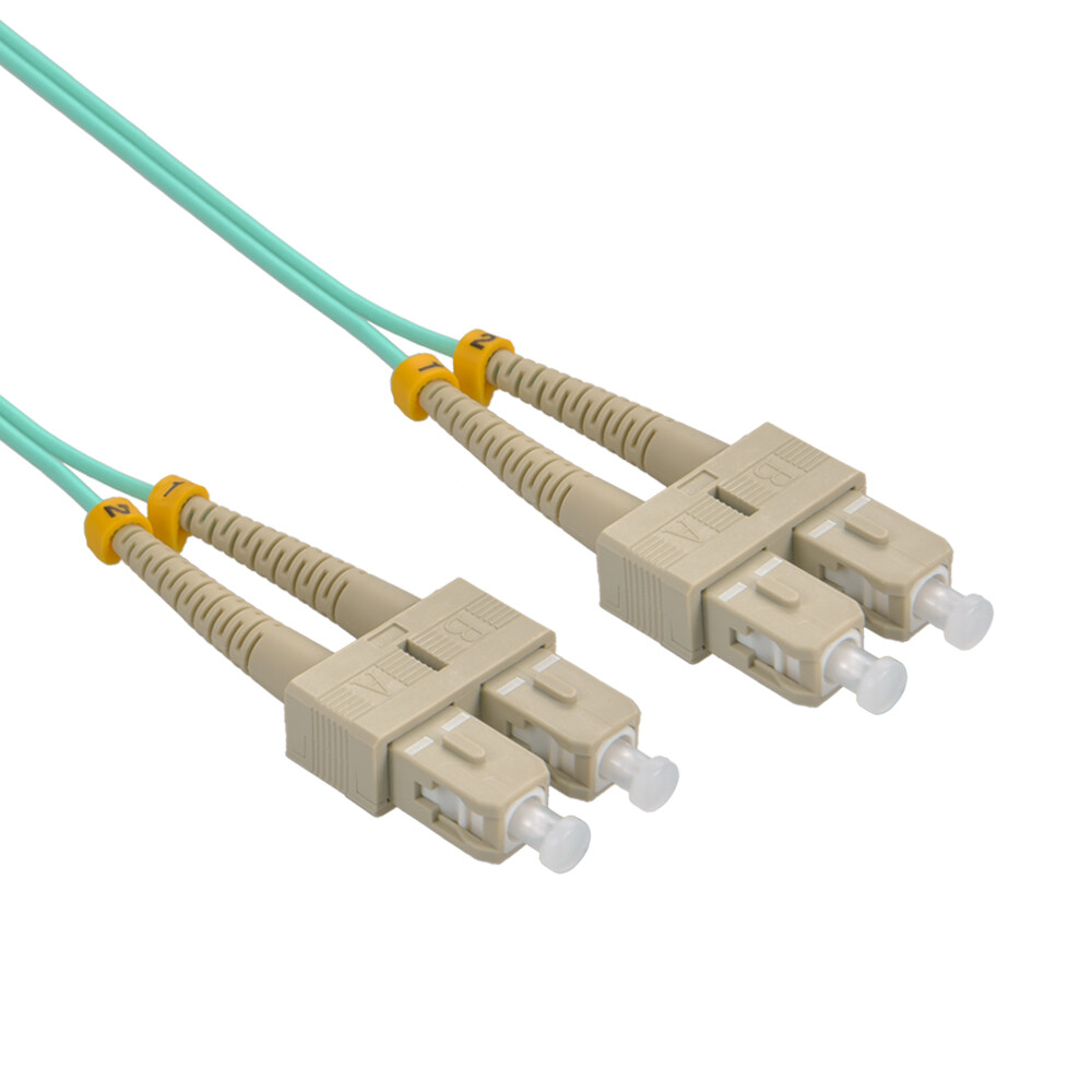 1m SC/UPC SC/UPC OM4 Multimode Duplex Aqua Fiber Optic Patch Cable