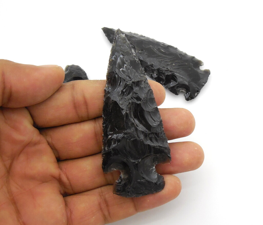 Black Obsidian Flint Stone Bird Arrow Head Point Big One 3 Inches Arrowhead