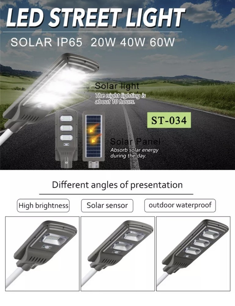 60W LED Street Light with Solar Panel with IP65 Remote Control