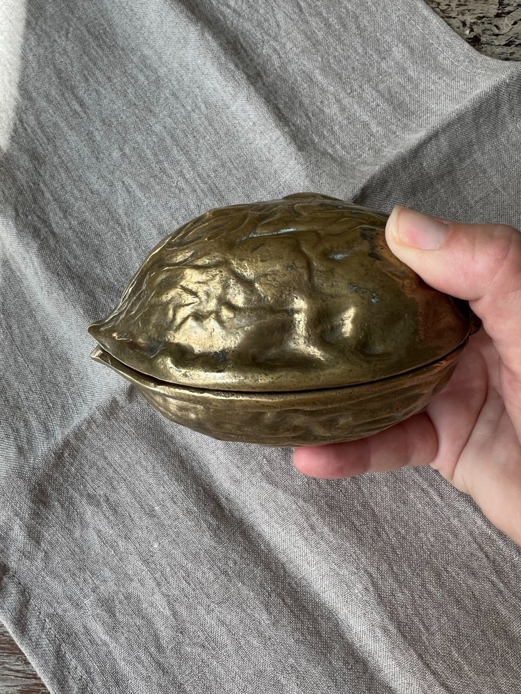Vintage Mid-Century Cast Brass Walnut-Shaped Nutcracker