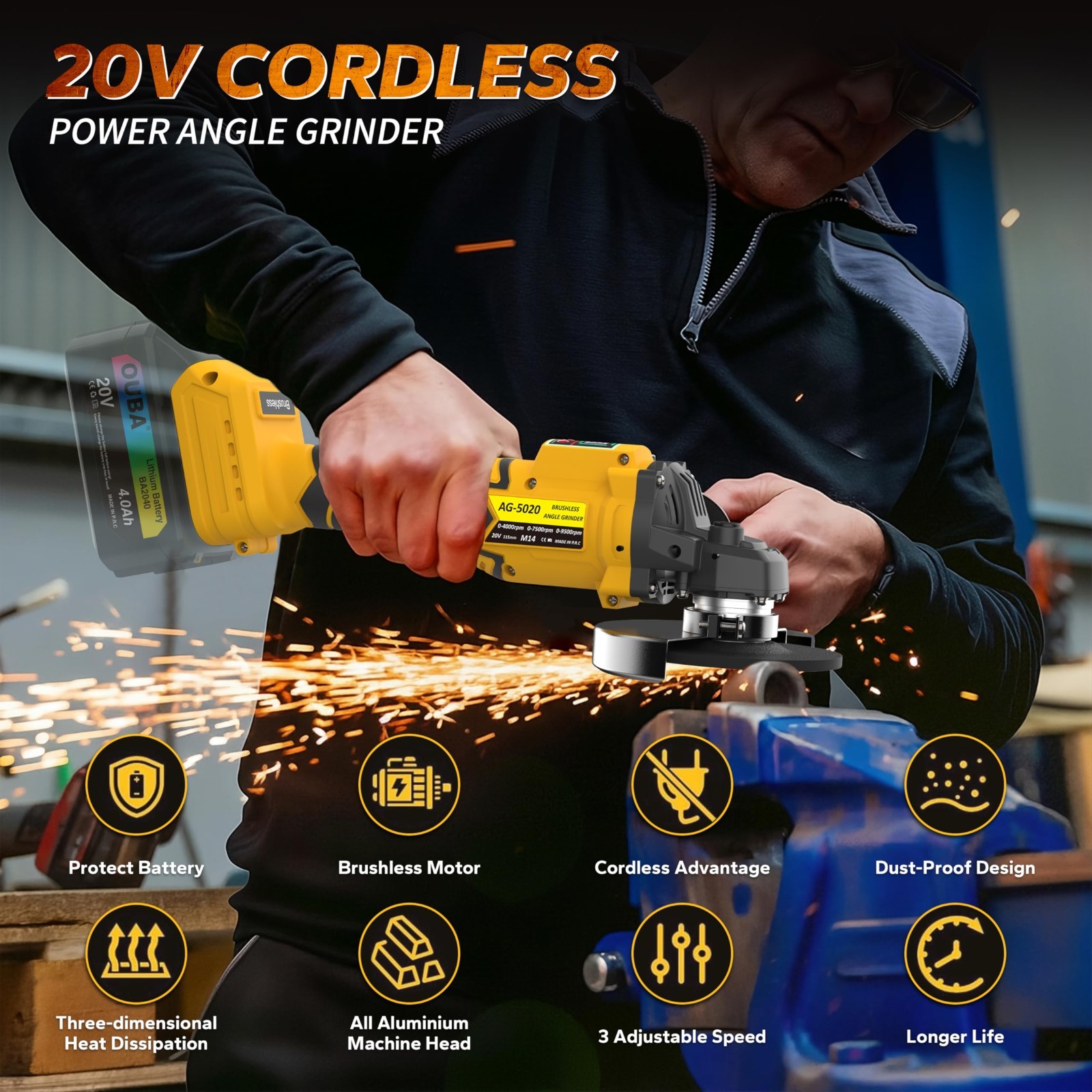 Cordless Angle Grinder Kit 20V Dewalt Compatible 4-1/2" to 5" w/ Battery&Stand