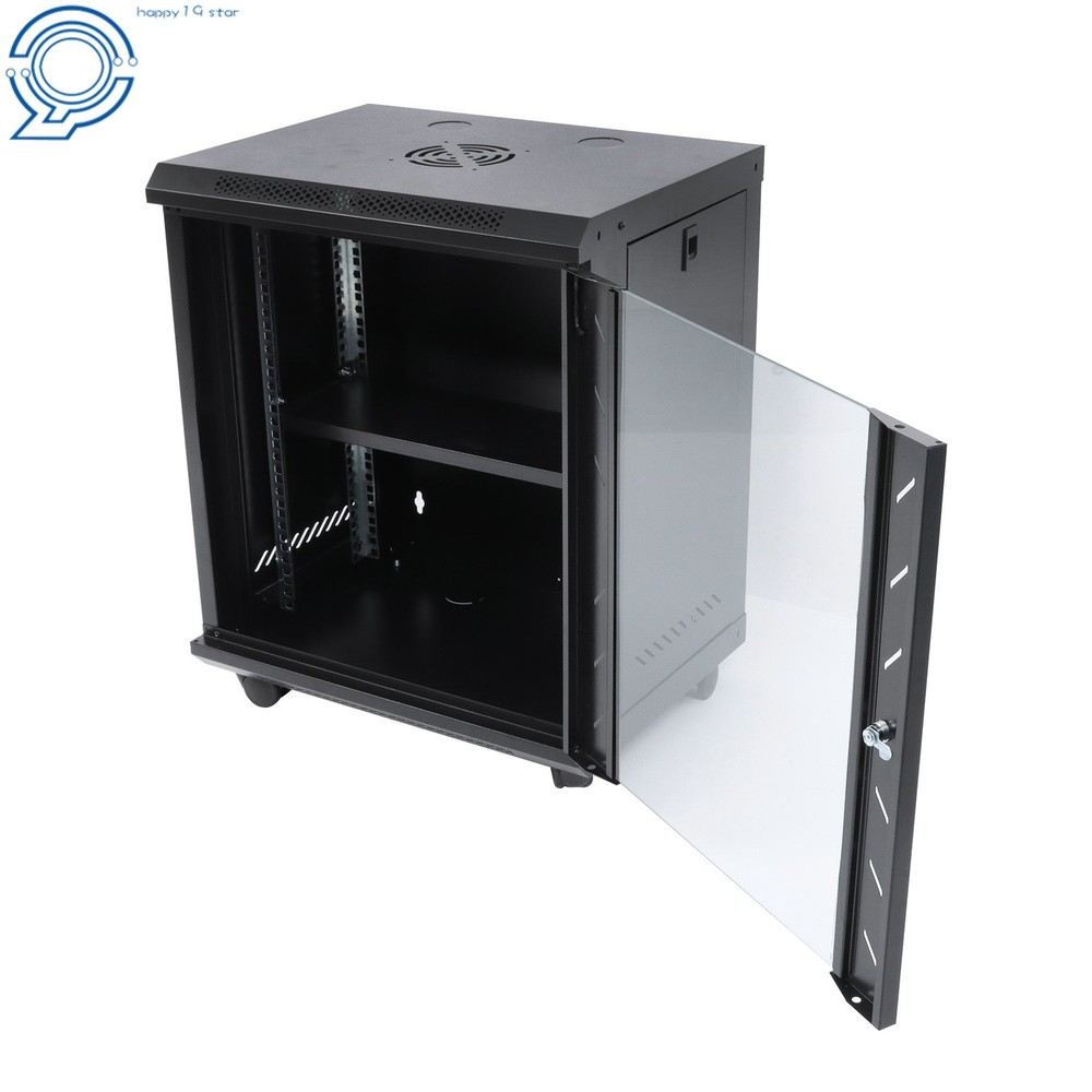 Enclosed Server Rack 12U 15.5" Deep, Secure Lock Glass Front & Sides