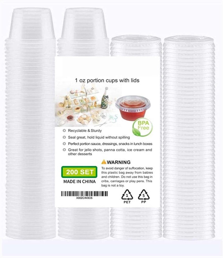 200-1oz Clear Polypropylene Small Plastic Containers | cups | with lids