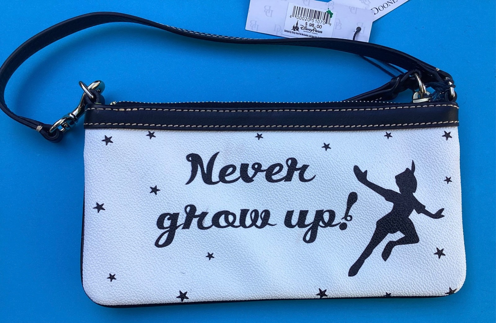 Brand New Dooney & Bourke "Never Grow Up" Disney Peter Pan Wristlet