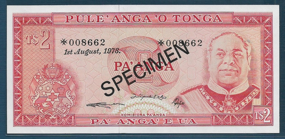 Tonga 2 Pa'anga Specimen, 1978, P CS1, UNC