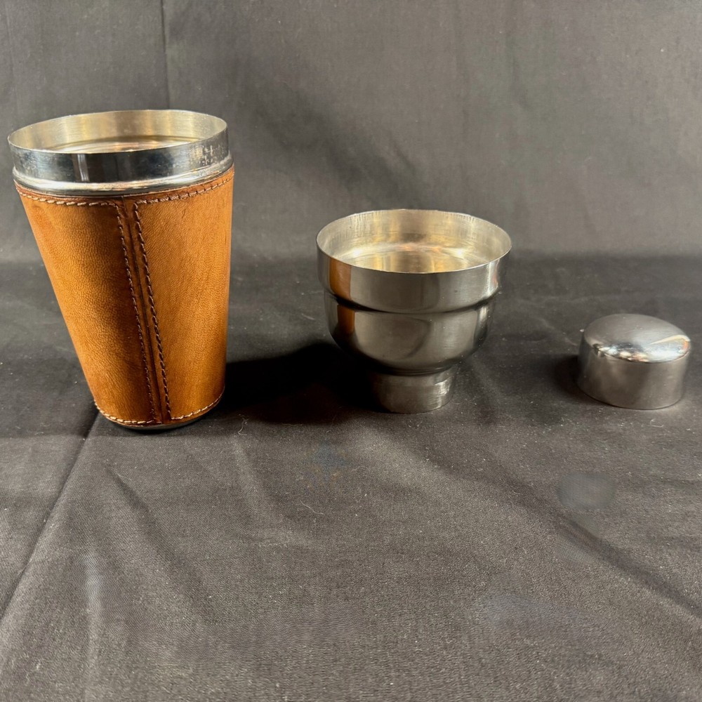 BHALARIA Cocktail Shaker Brown Leather Wrap - Stainless - NICE!
