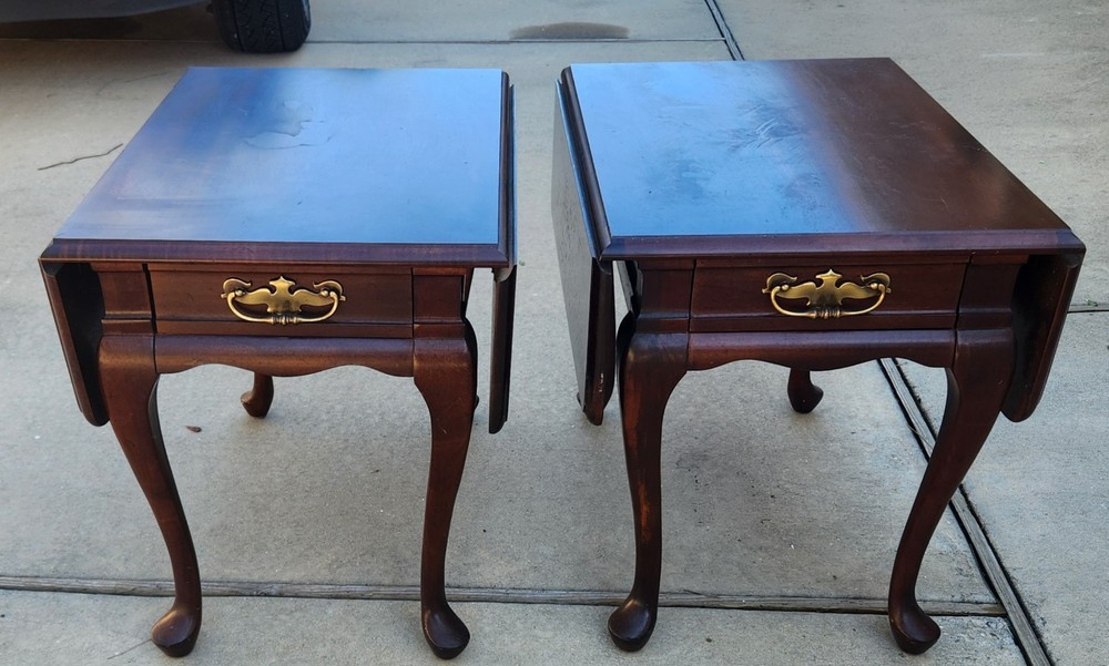 2 Mersman Solid Cherry Traditional 34" Drop Leaf Pembroke Accent End Table VG