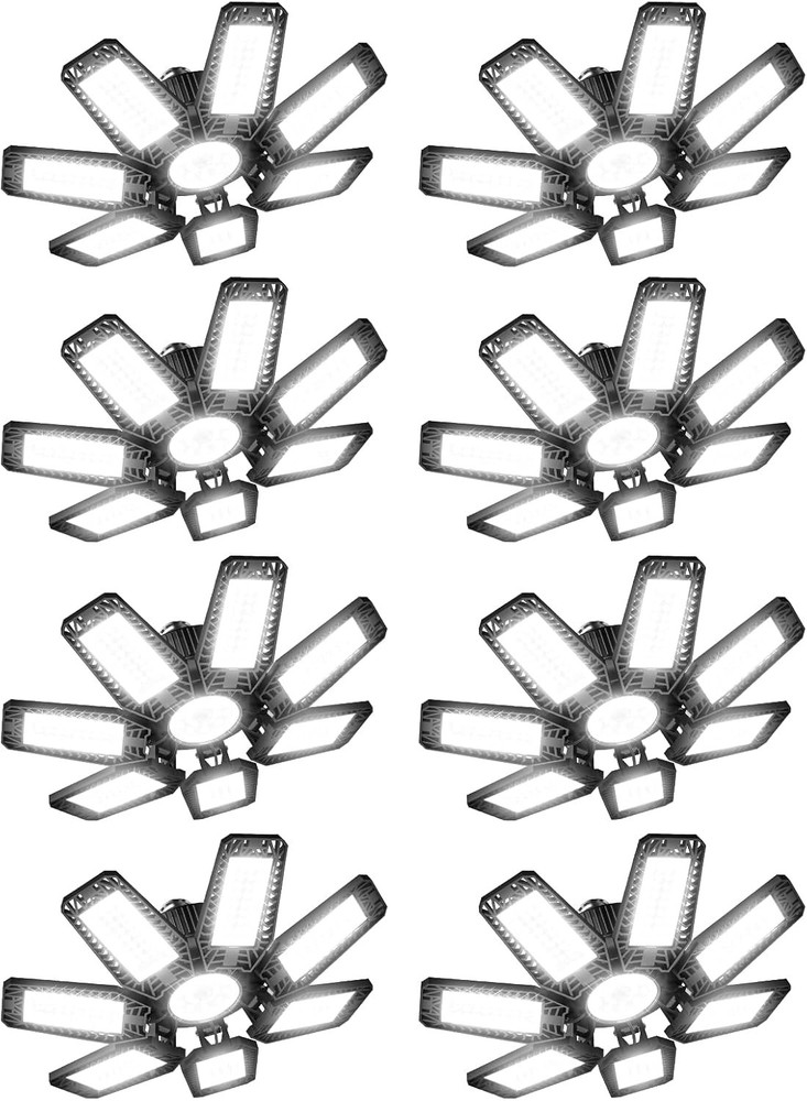 8-Pack 200W LED Garage Lights - 20,000LM, 6500K Adjustable Panels (E26/E27)