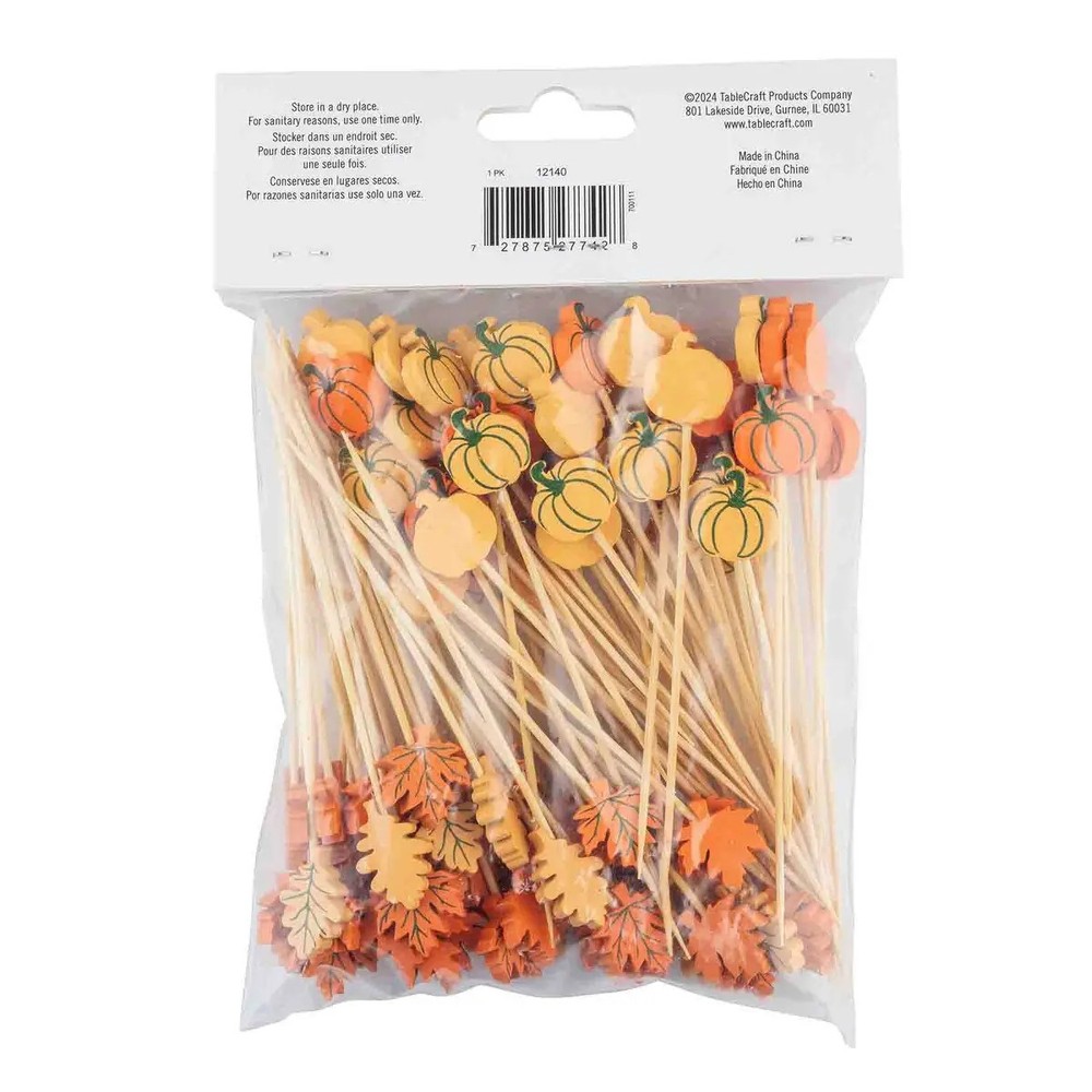 TableCraft 12140 Assorted Bamboo Fall Leaves & Pumpkin Decorative Picks -100