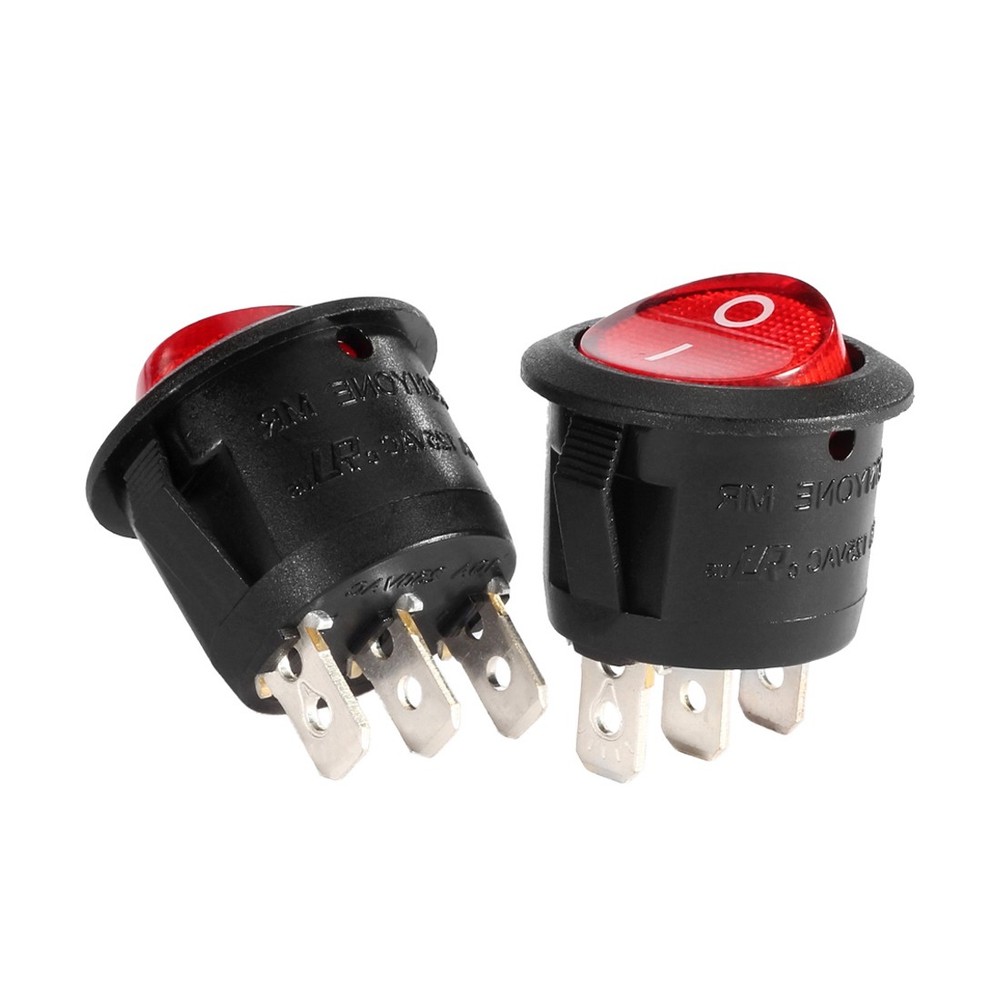 5 x Red Lamp 3 Terminal SPST 2 Position Round Button Rocker Switch