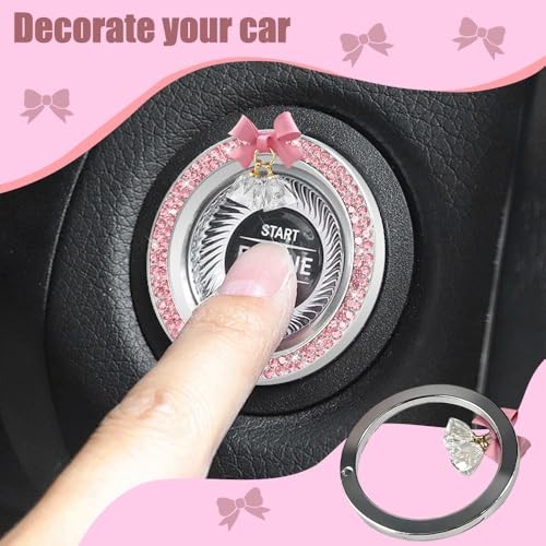 Car Push Start Button Cover Ring, Engine Start Button Cover, Cute Bow Pink