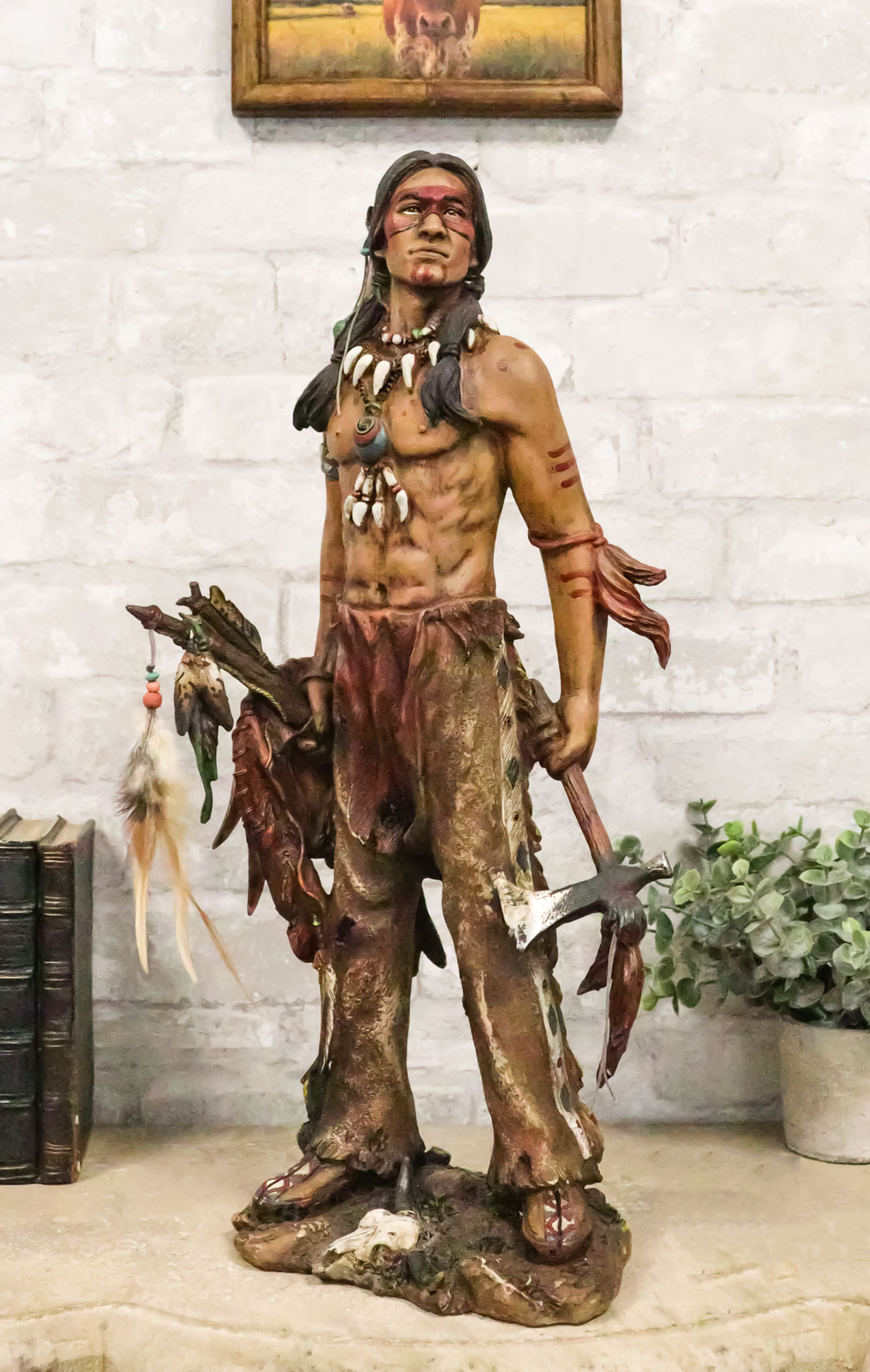 Native American Indian Eagle Warrior Tribal Hero With Axe And Shield Figurine