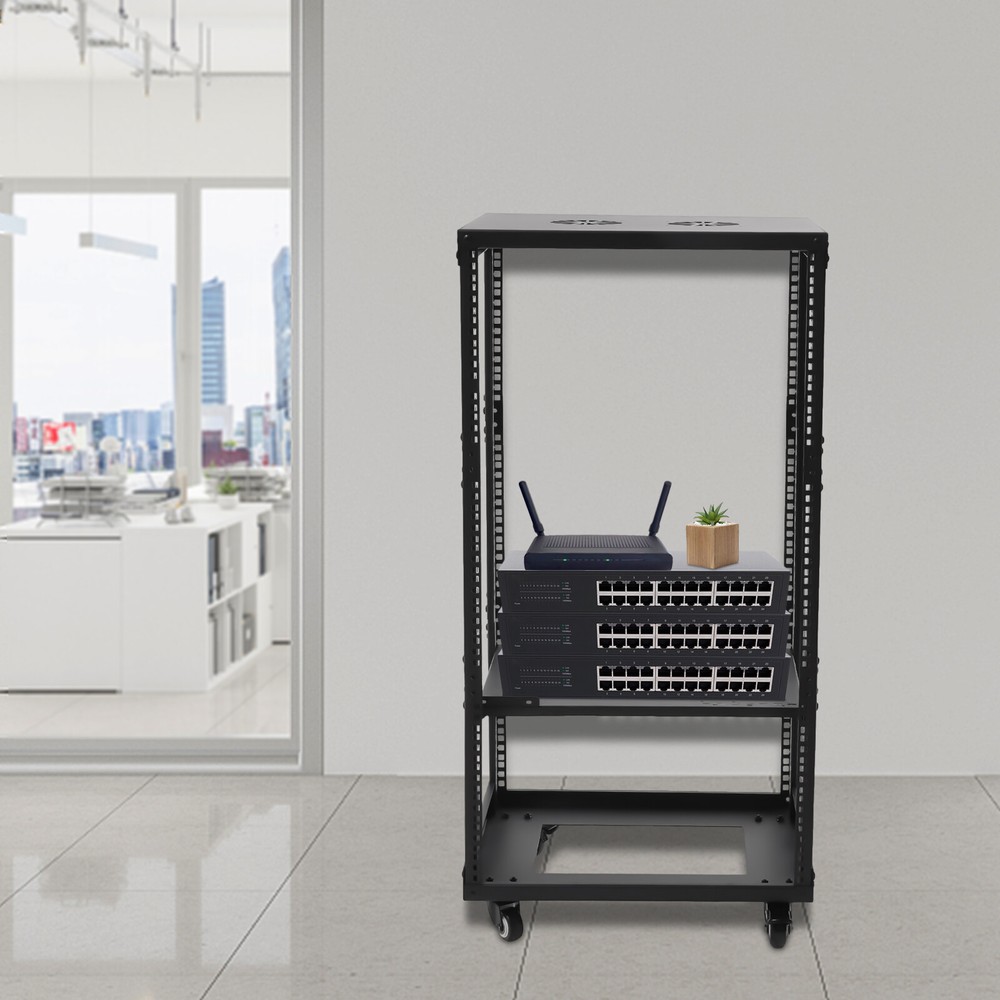 4 Post 0-31.5"Open Frame Network Server Rack Holder on Caters Adjustable 18U NEW