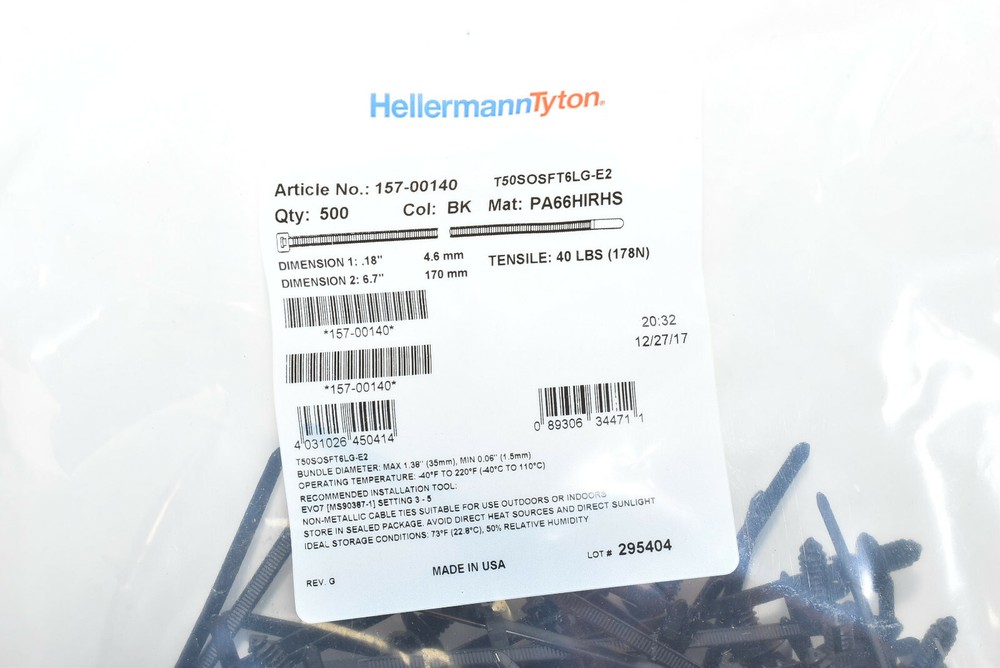2,500 - HellermannTyton 157-00140 Fir Tree Cable Tie Mounts - T50SOSFT6LG-E2