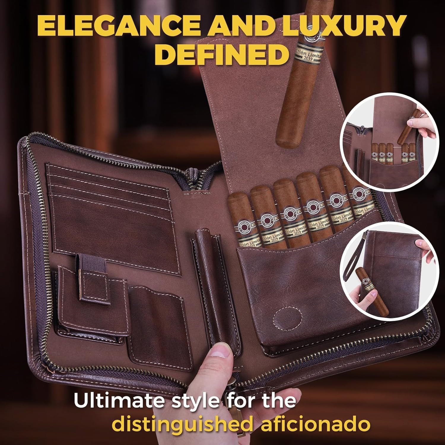 Portable Travel Leather Cigar Case