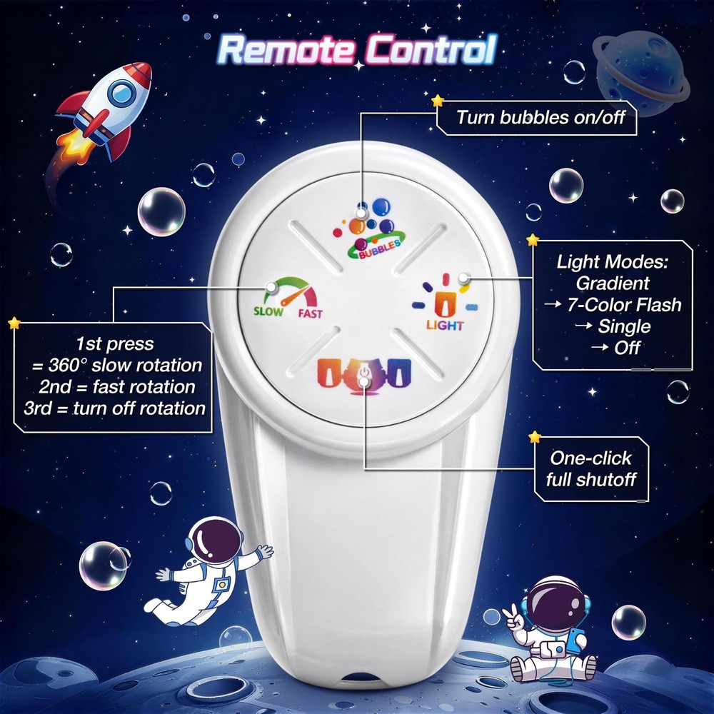 Rechargeable Bubble Machine, 360° Automatic Rotation Bubble Machine for Kids,...