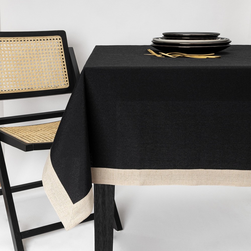 Thyme & Table 84" Rectangle Tablecloth, Black with Gold Border