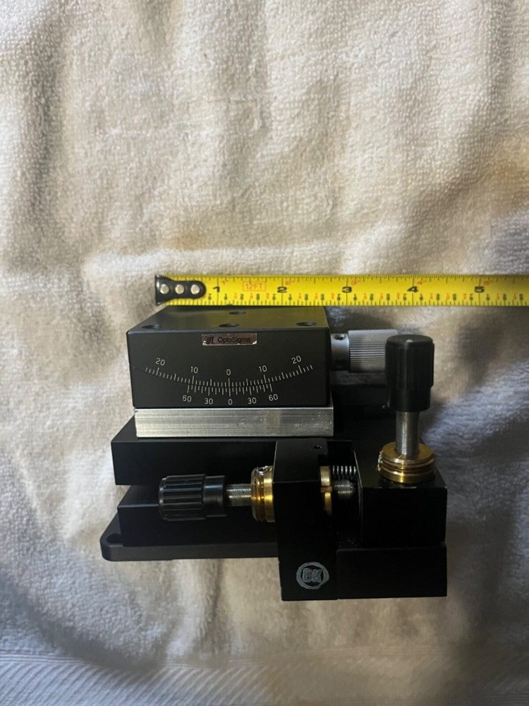 OptoSigma 65mm x 65mm 1-Axis, +/- 20 Degree Goniometer on 2 axis angle stage