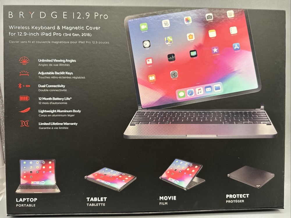 Brydge Wireless Bluetooth Keyboard W/ Backlit Keys for iPad 12.9” Pro 3rd or 4th