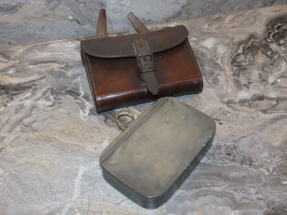 CE8: War Period Private Purchase Leather Holder with Sandwich Tin James Dixon