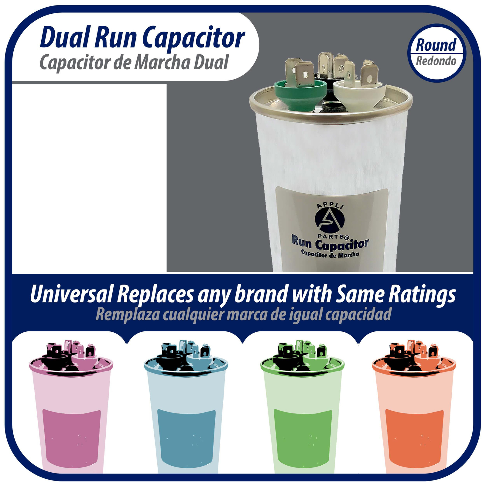 Appli Parts Dual Run Capacitor for ac 80+10 Mfd uF (microfarads) 370VAC or 450VA