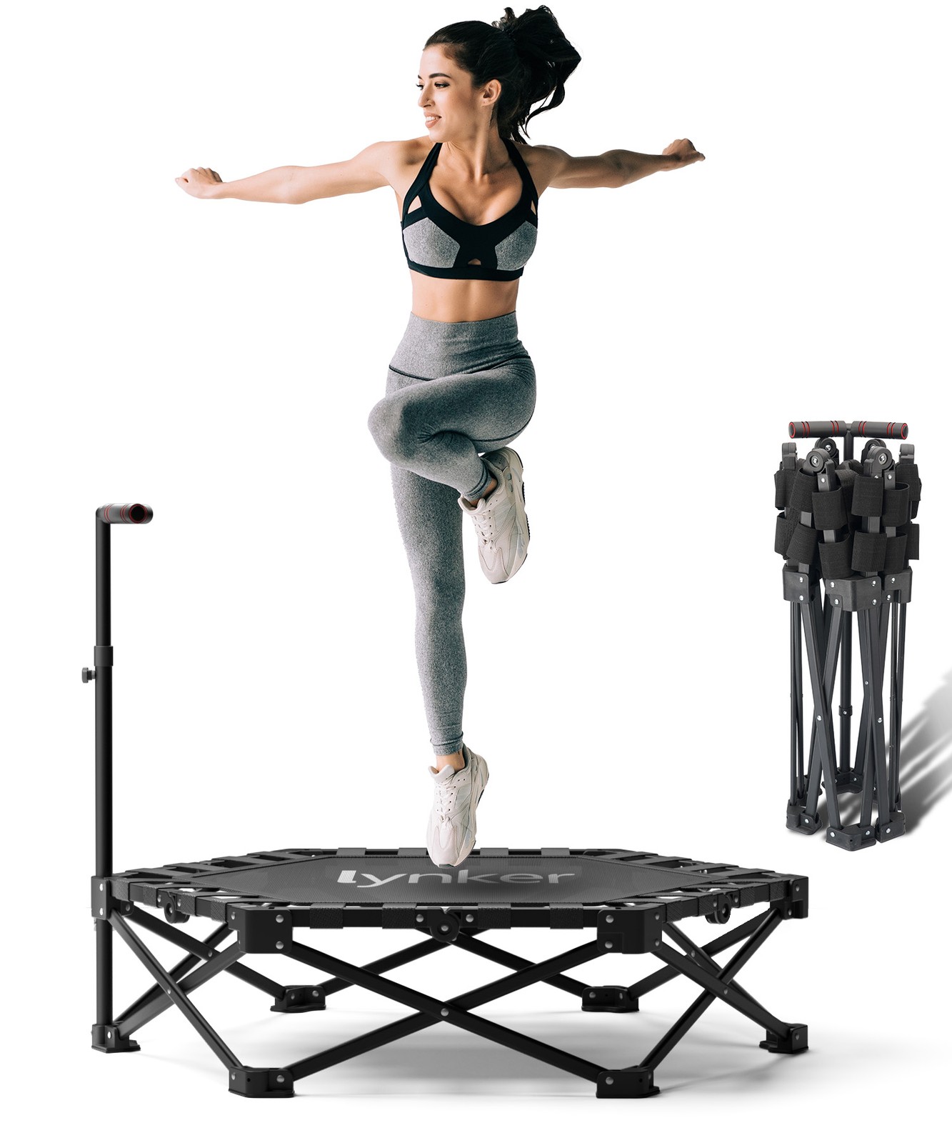 40" Foldable Trampoline for Adults Exercise Rebounder w/Adjustable Handle Bar