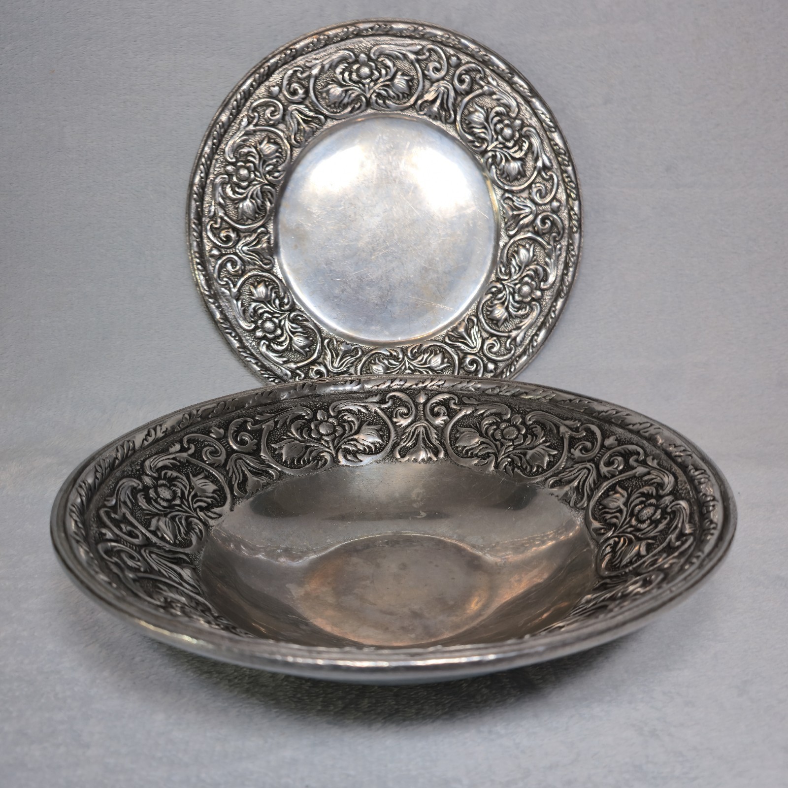 Vintage Wilton Armetale RWP Serving Bowl Tray Set Floral Scroll Aluminum USA