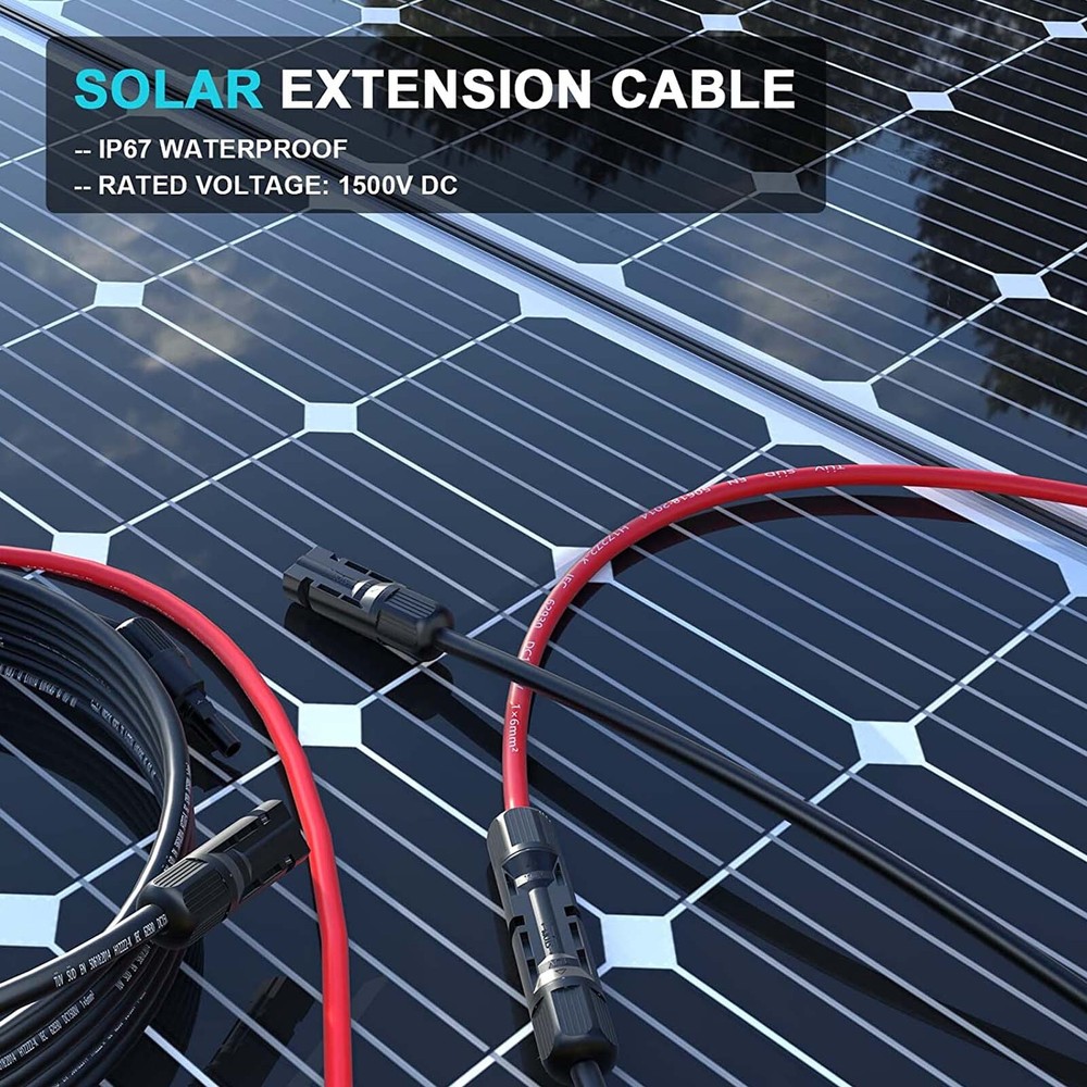 1 Pair Black+Red Solar Panel Extension Wire Solar Connector 10 AWG Gauge Cable