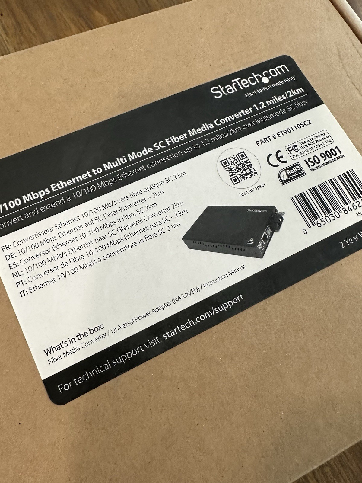 StarTech 10/100 Mbps Multi Mode Fiber Media Converter SC 2 km ET90110SC2