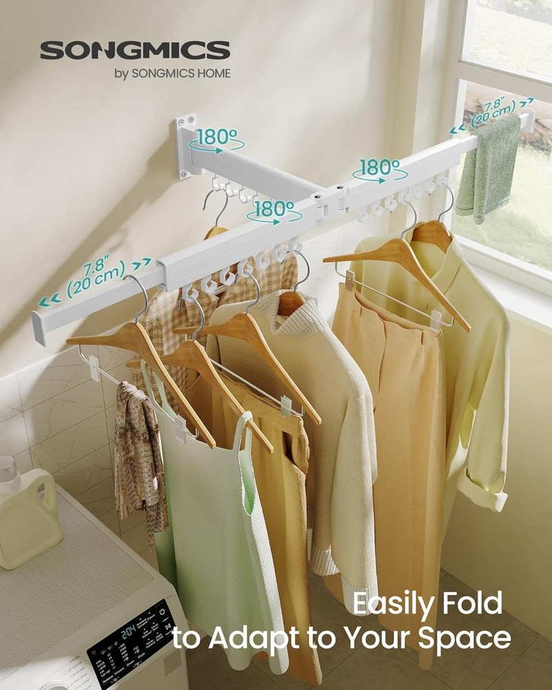 Wall-mounted drying rack, retractable drying arm with 21 swivel sliding hooks