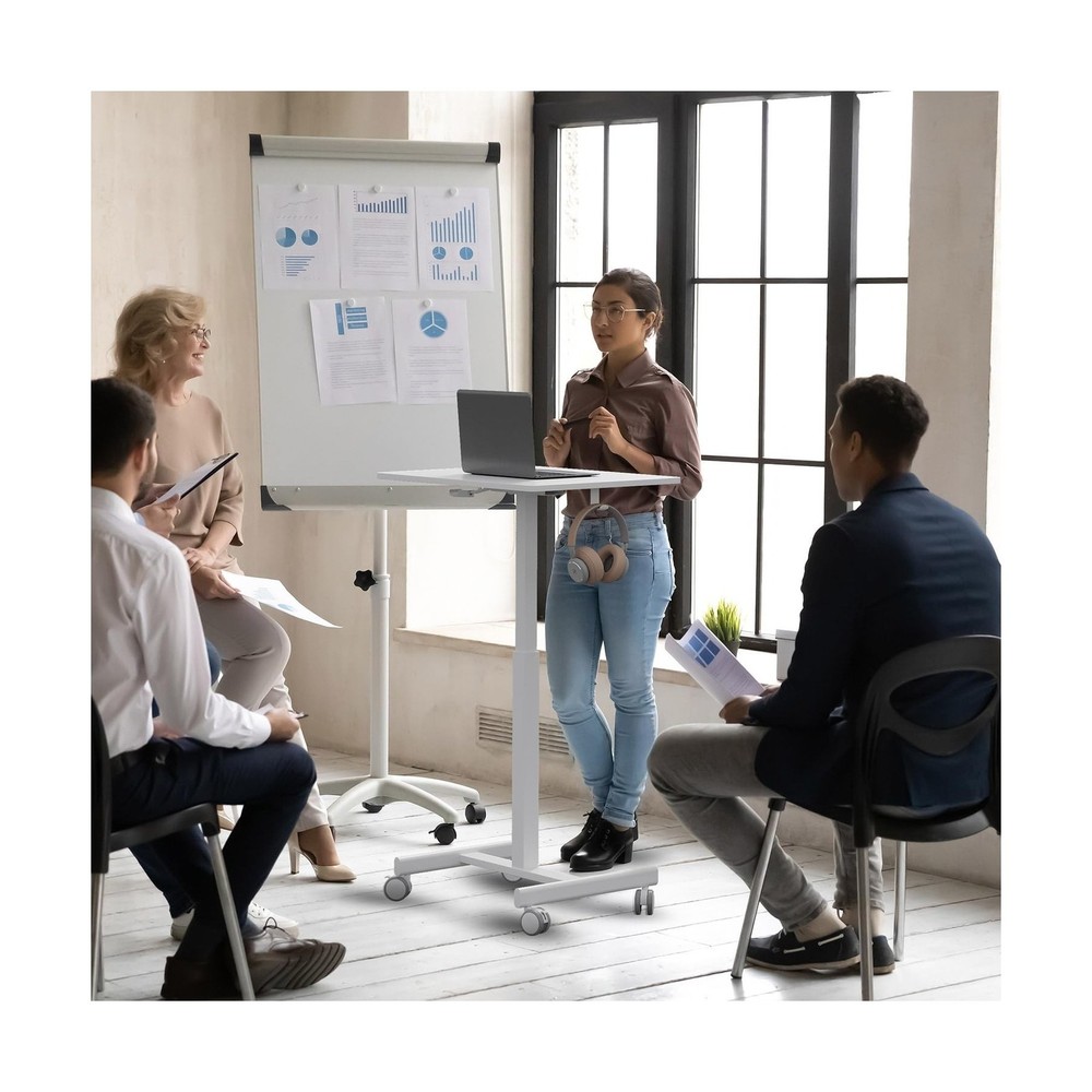 Mobile Small Standing Desk, Gas Spring Adjustable Height Rolling Po... Fast Ship