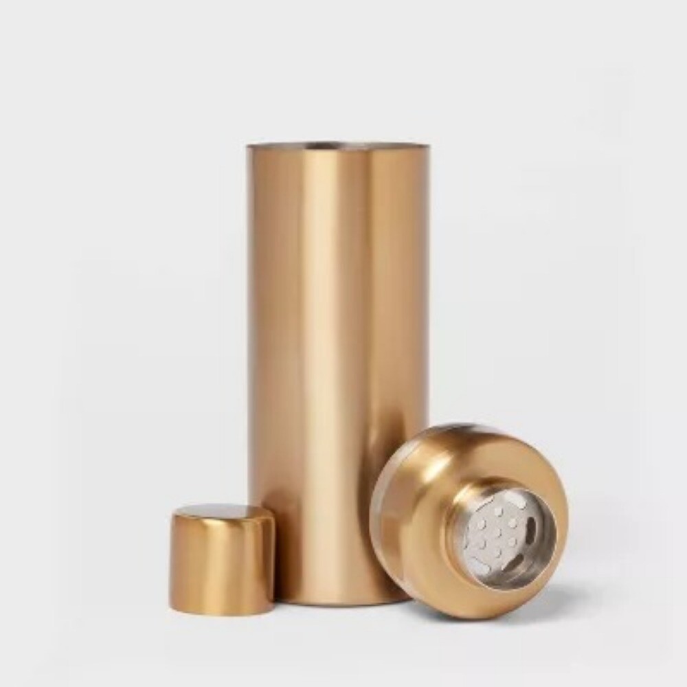 Metal Cocktail Shaker Gold: Stainless Steel, 25oz Capacity, Lacquered Finish