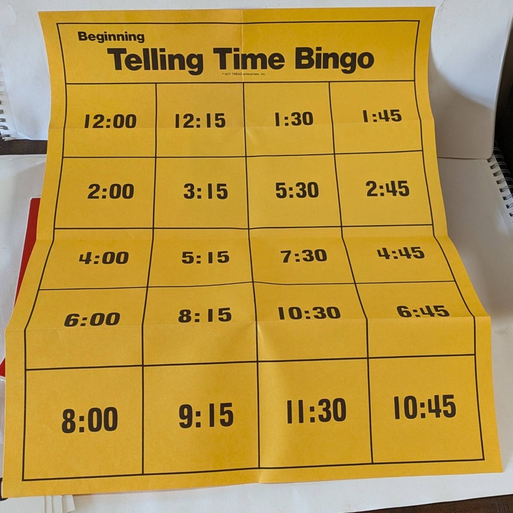 1977 Game Beginning Telling Time Bingo