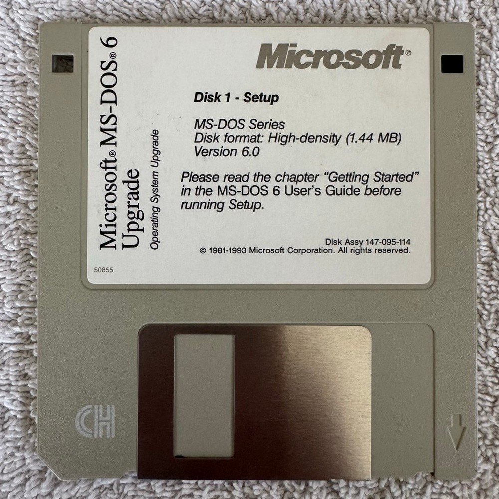 Microsoft MS-DOS 6.0 Upgrade 3.5” Floppy Disk Set Disks 1–3 Untested 1993