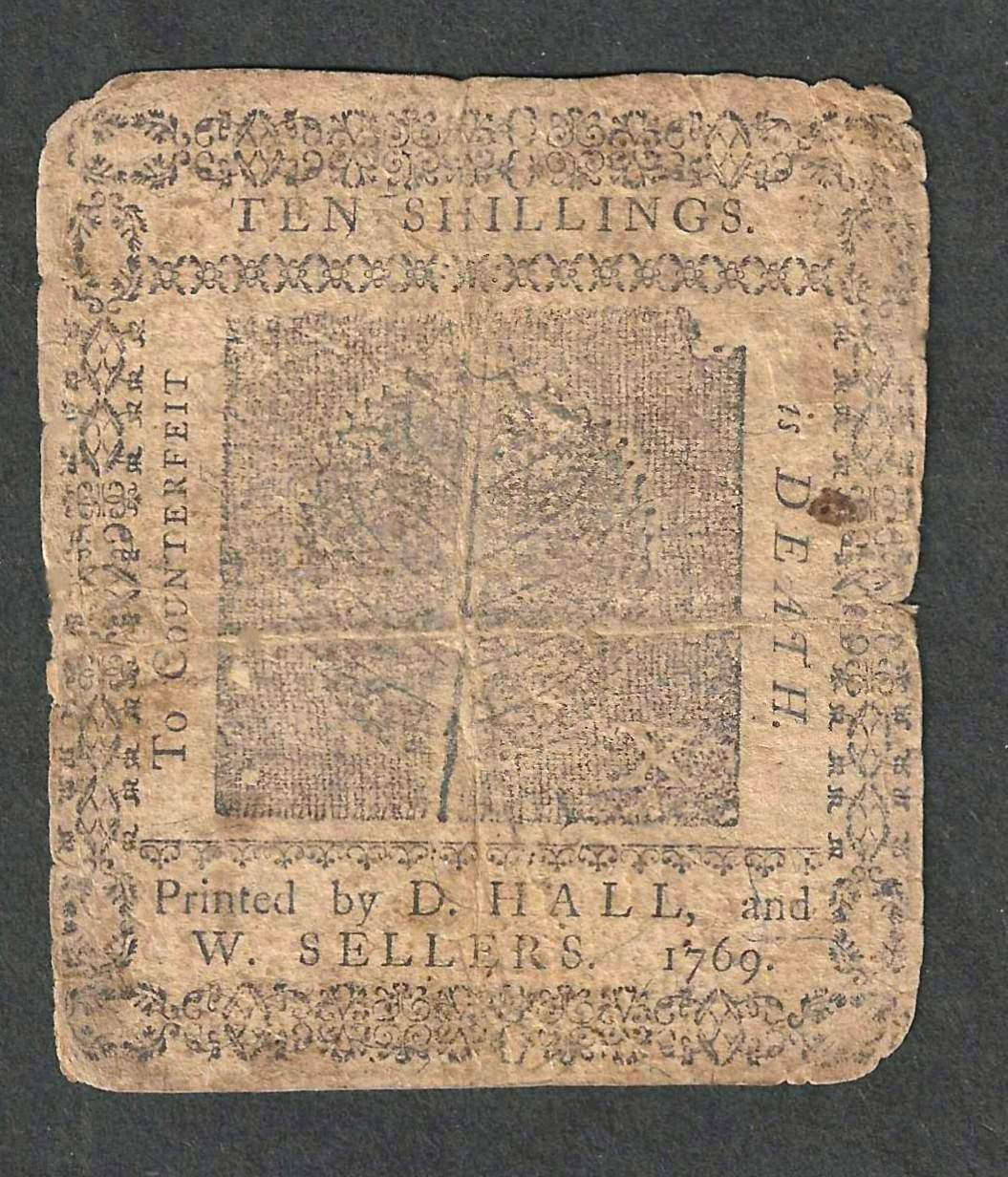 1769 PENNSYLVANIA COLONIAL 10 SHILLINGS ~ PA-143 ~ BETTERING HOUSE MONEY ~ RARE