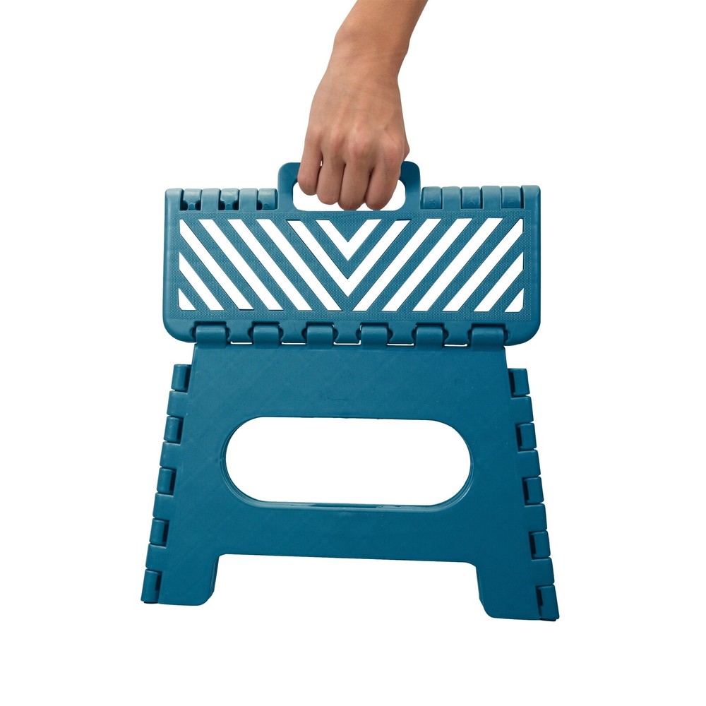 9" Stripe Top Folding 1 Step Single Step Stool Plastic Folds Flat Lightweight
