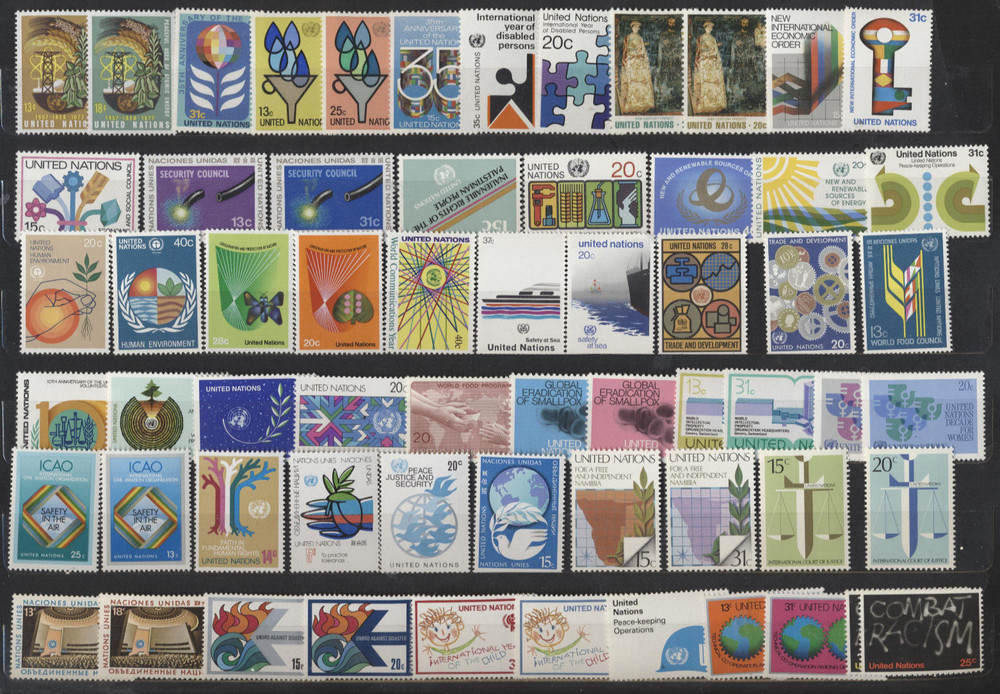 United Nations Mint Never Hinged Starter Collection 62 Different Commemoratives