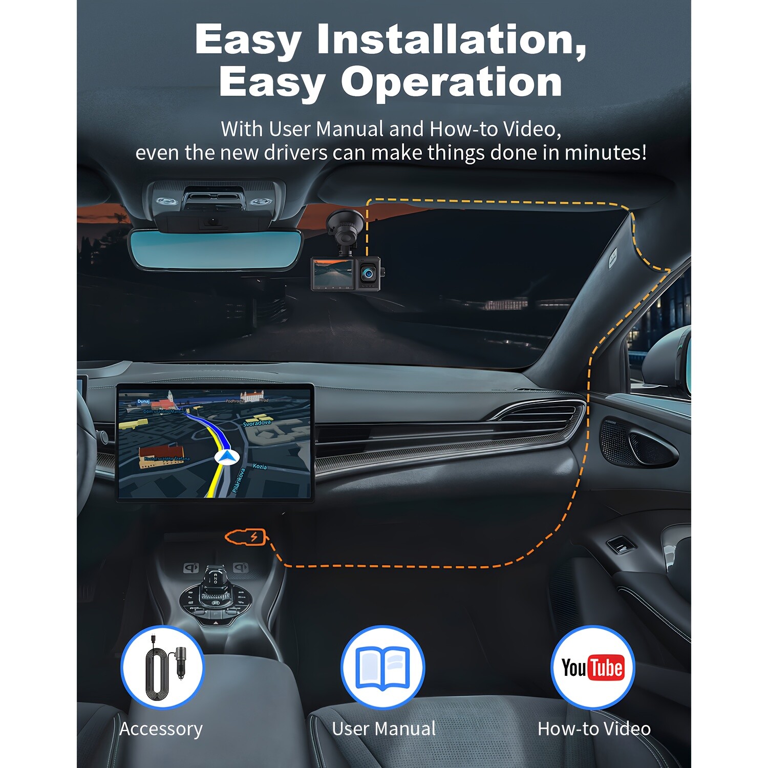 1080P Dash Cam Motion Detect Front and Inside Dual Dash Camera W/ 32GB SD Card