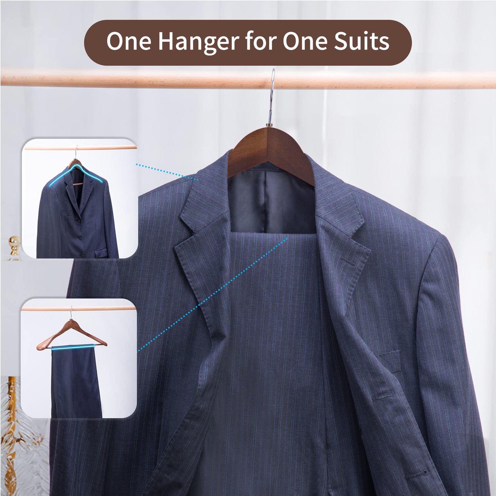 24-60x Solid Wood Outerwear Hangers 2.4" Wide Shoulder Clothes Hanger Suit Pants