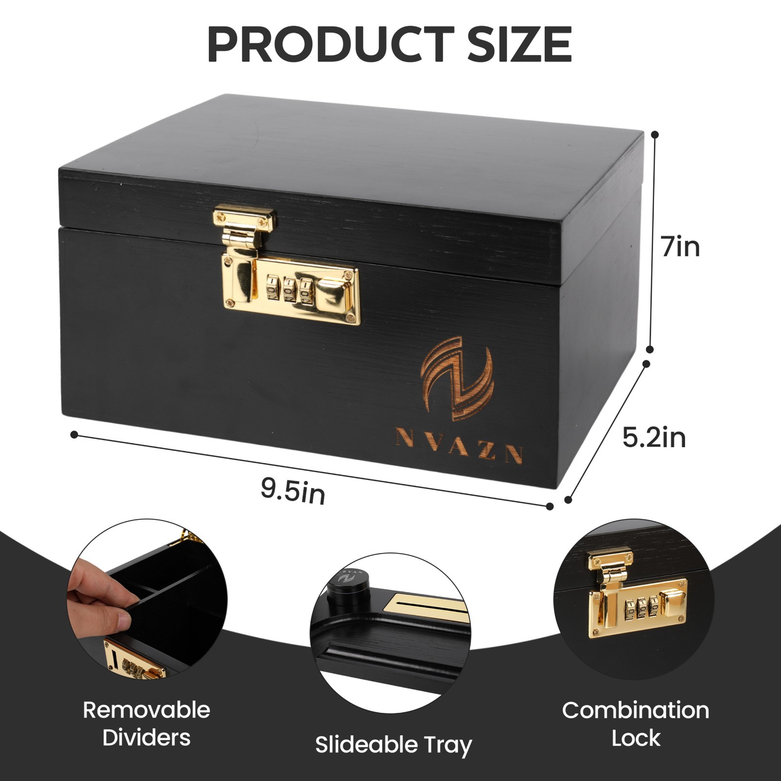 Stash Box Large - Smell Proof Bamboo Box with Rolling Tray - Storage Wood Box