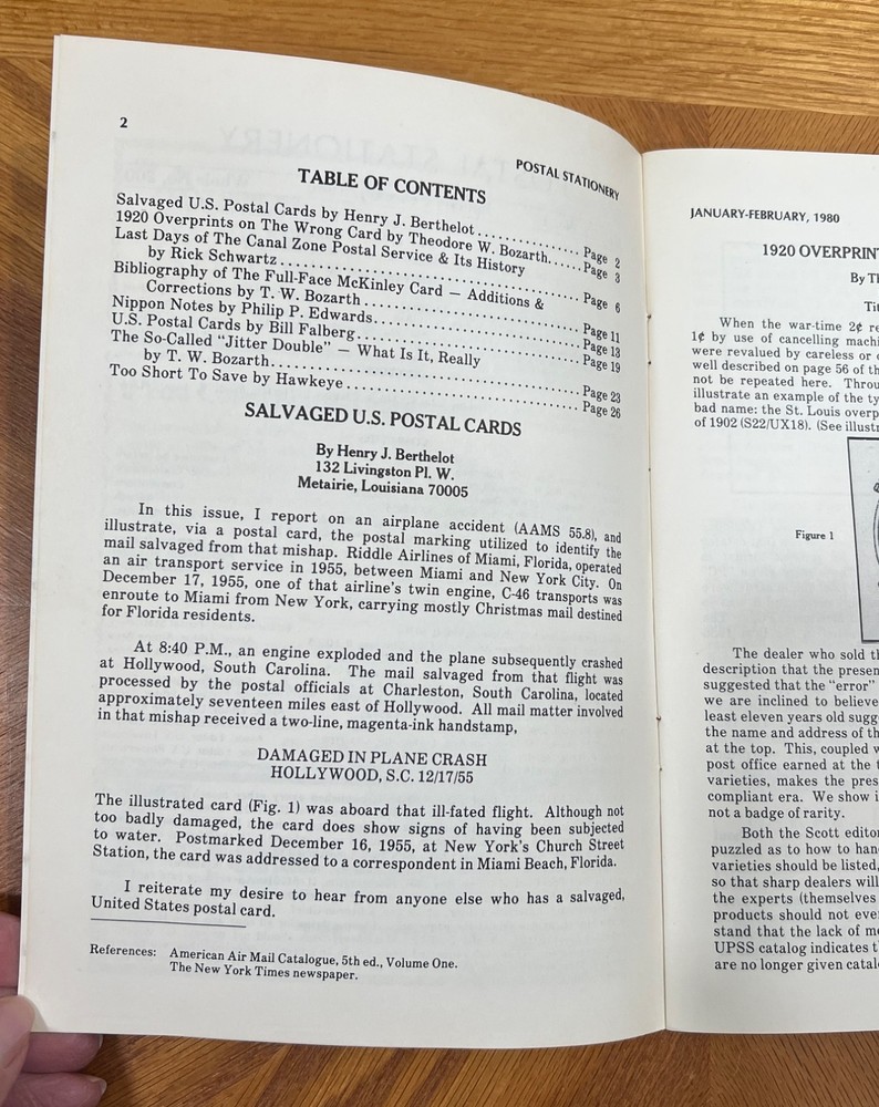 1980 UNITED POSTAL STATIONERY SOCIETY MAGAZINE VOL. 22 NO. 1