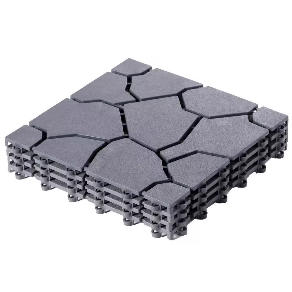 Gray Plastic Garden Path Track Interlocking Stone Look Design Pathway Tile Floor