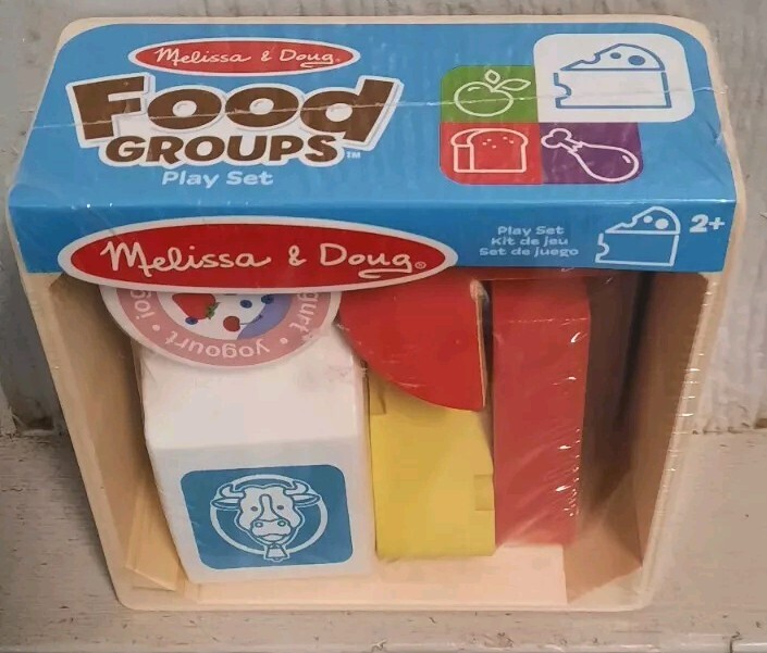 Melissa & Doug Dairy Food Group Wooden Playset~Milk, Butter, 2 Cheeses, Yogurt