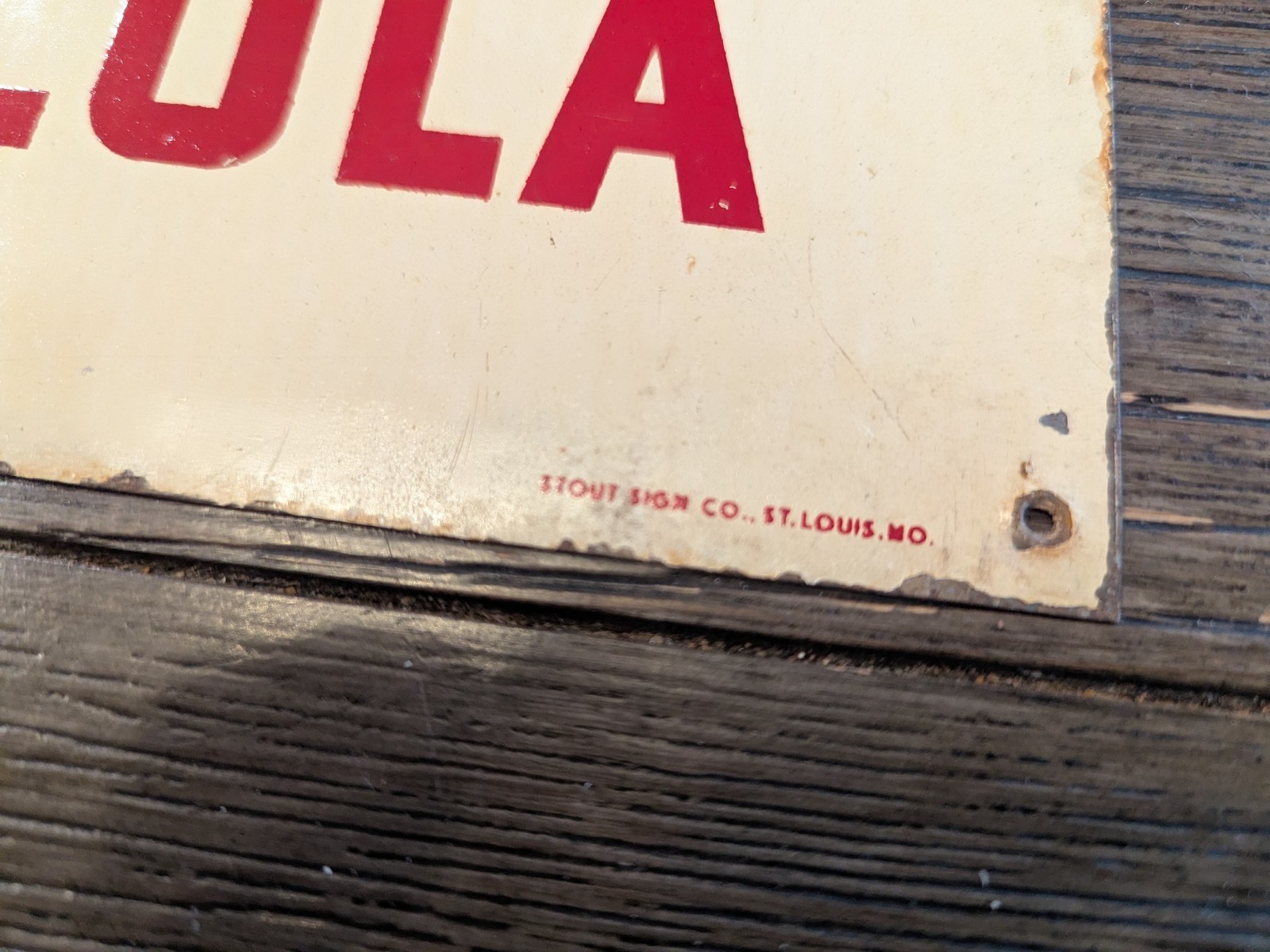 RARE RED ROCK COLA TIN TACKER STRIP SIGN EMBOSSED STOUT CO. 100% ORIGINAL