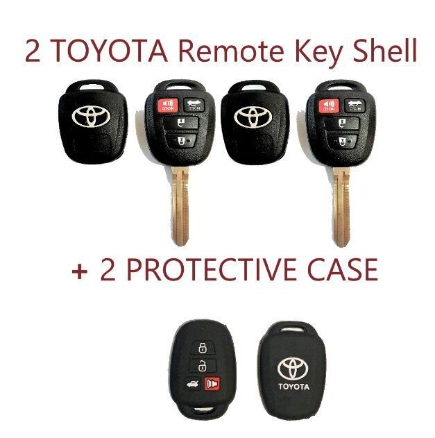 2 Toyota 2012-2016 4 Button Remote Head Key Shell + PROTECTIVE CASE Top Quality