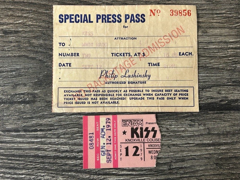 KISS Ticket Stub Dynasty Concert Tour Knoxville TN + Press Pass Vintage Aucoin