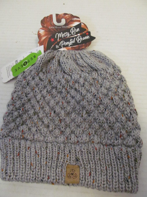David & Young Messy Bun & Ponytail Beanie, Gray