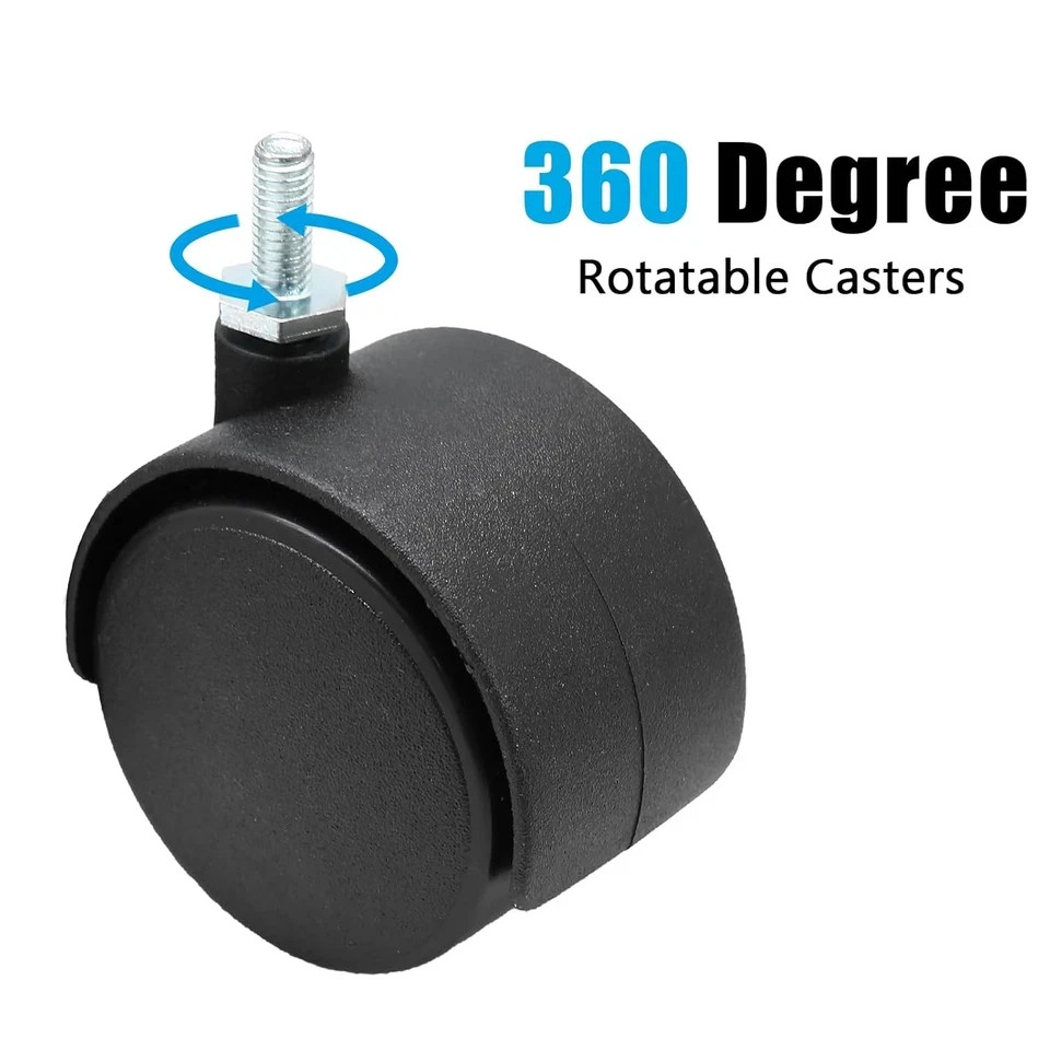 4pcs 2 Inch Swivel Caster Wheels, M6 Threaded Stem Heavy black